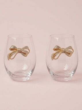 NWT Bling Rhinestone Gold Bow Coquette Glasses Set of 4